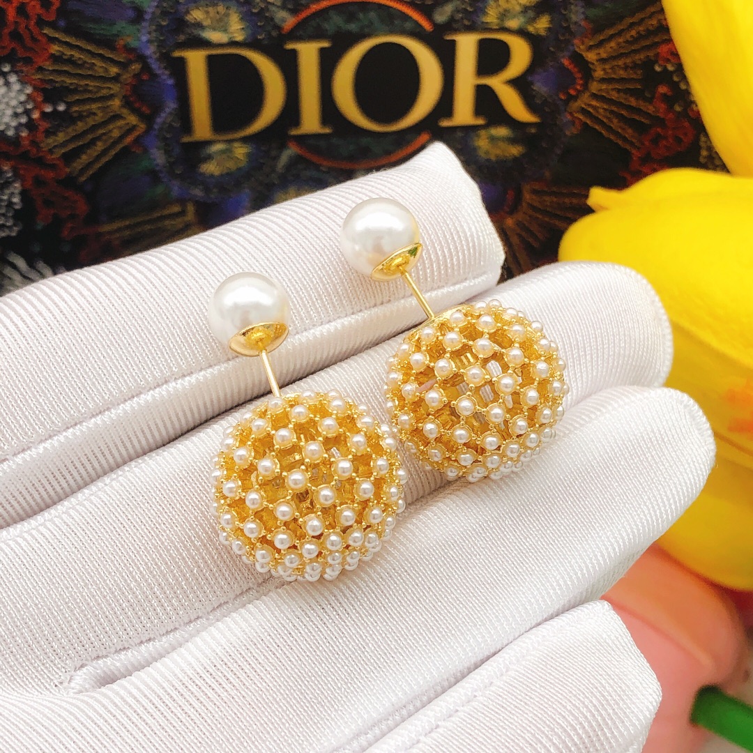 Number DED0179Dior's new models 💦 CD round tennis sized pearl hollow - Jewelry 2