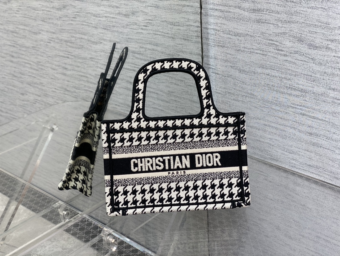DIOR Tote Houndstooth Embroidery Handbag