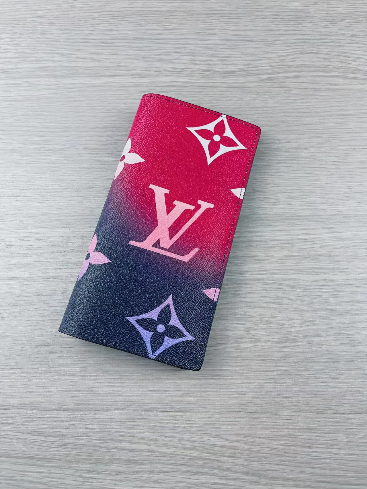 Top-down view of a genuine leather bifold wallet