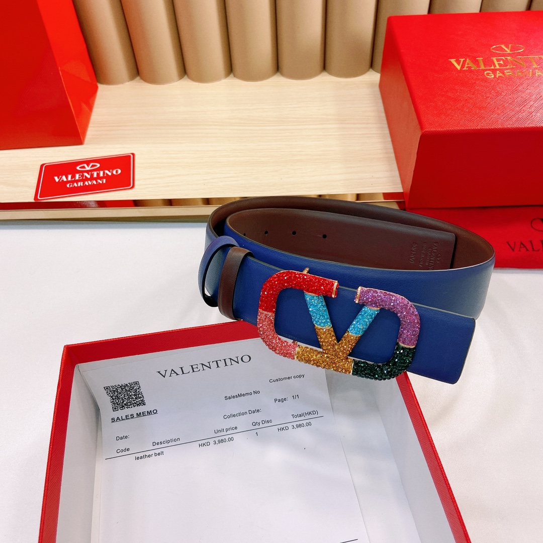 华伦天奴4.0cm宽度双面原版皮腰带