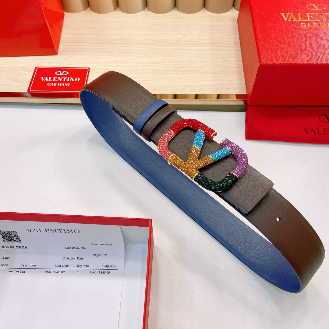 华伦天奴4.0cm宽度双面原版皮腰带
