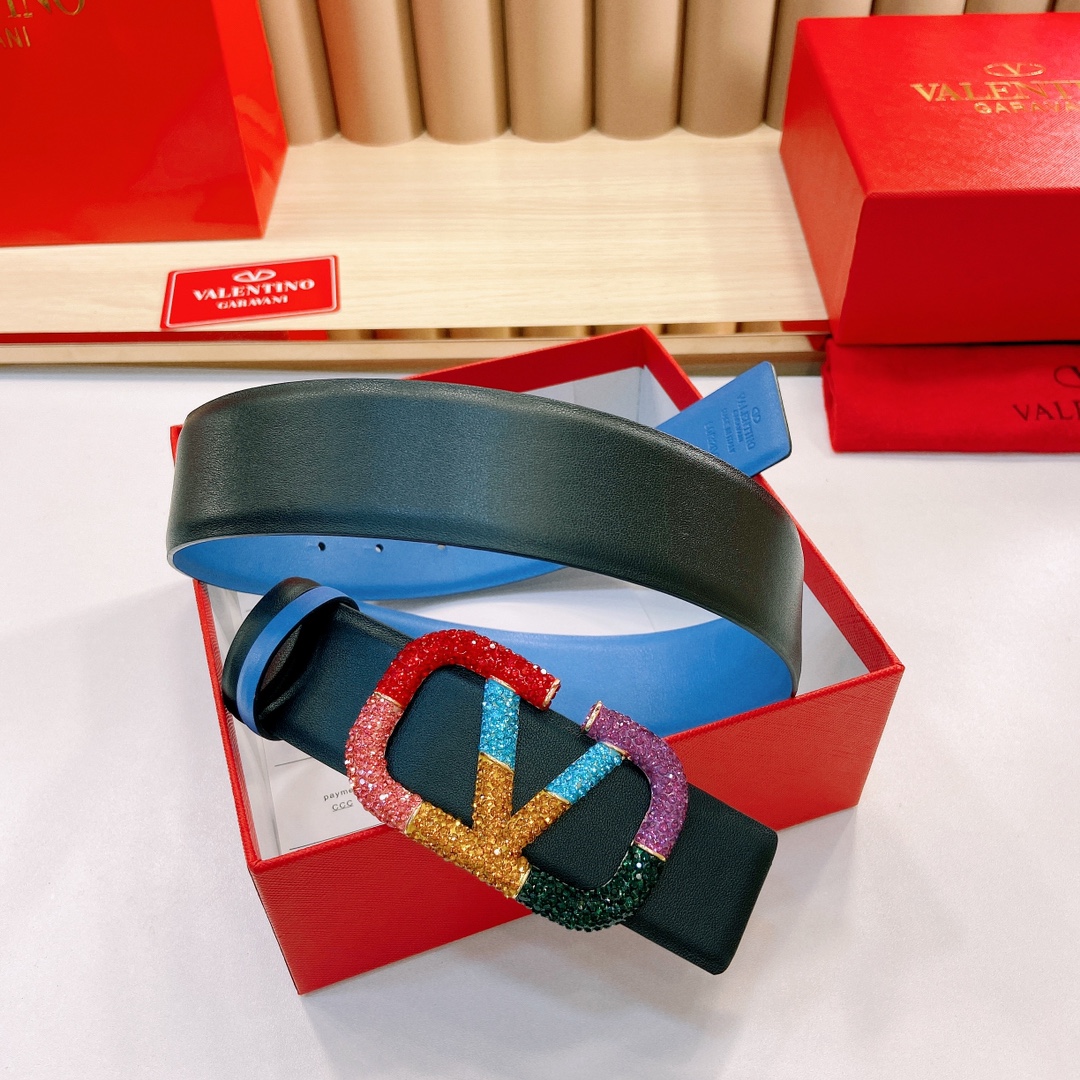 华伦天奴4.0cm宽度双面原版皮腰带