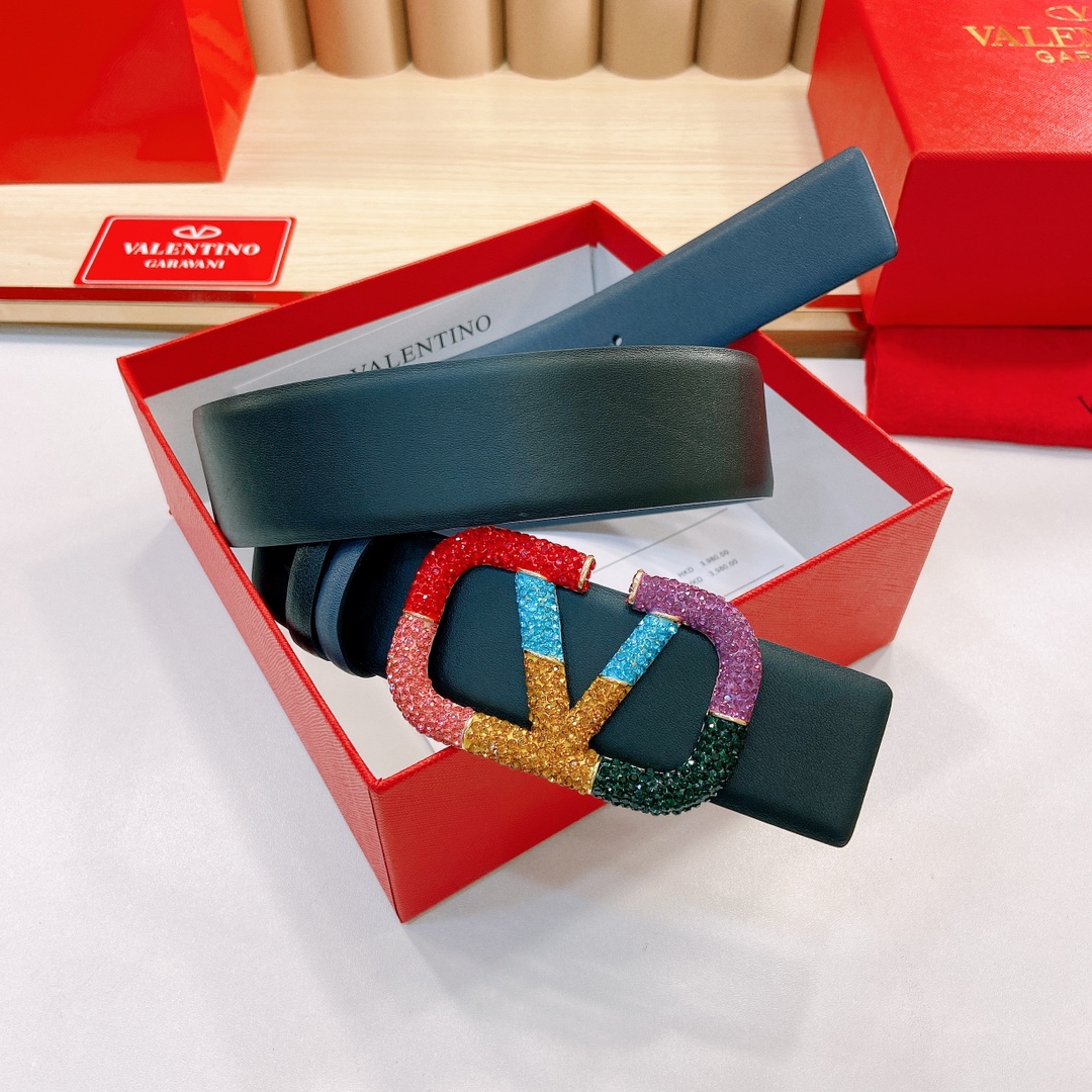 华伦天奴4.0cm宽度双面原版皮腰带