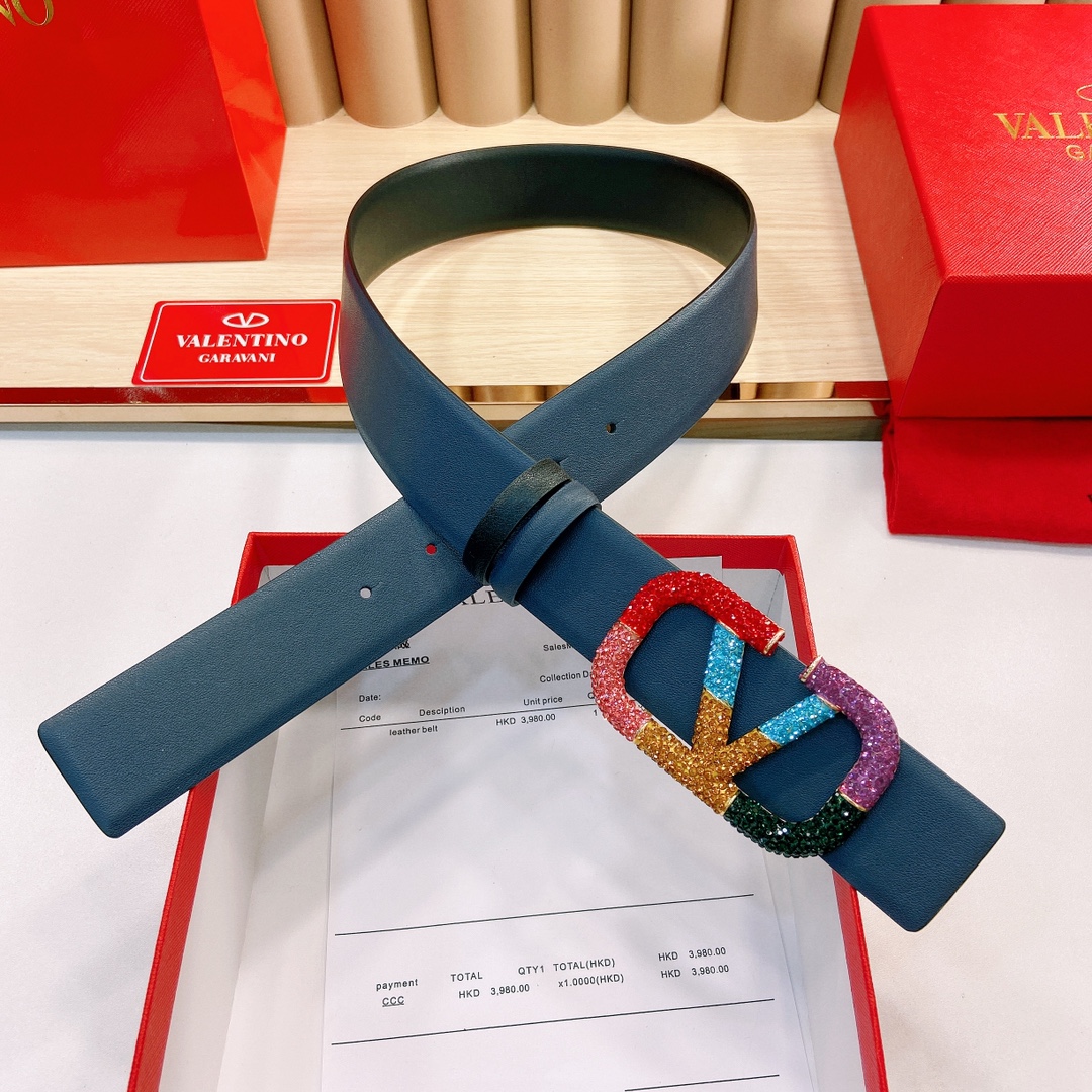 华伦天奴4.0cm宽度双面原版皮腰带