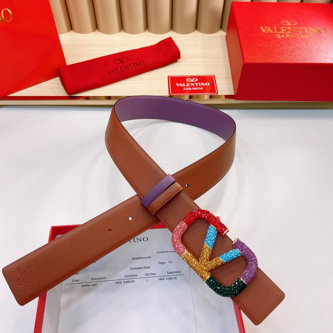 华伦天奴4.0cm宽度原版头层牛皮腰