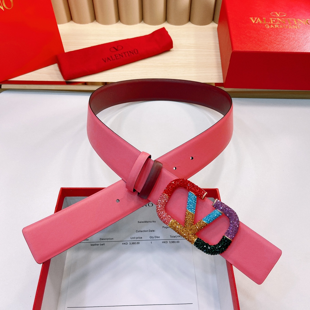 华伦天奴4.0cm宽度原版头层牛皮腰