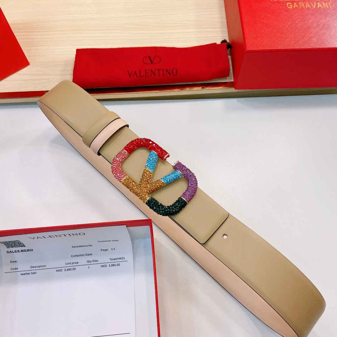 华伦天奴4.0cm宽度原版头层牛皮腰