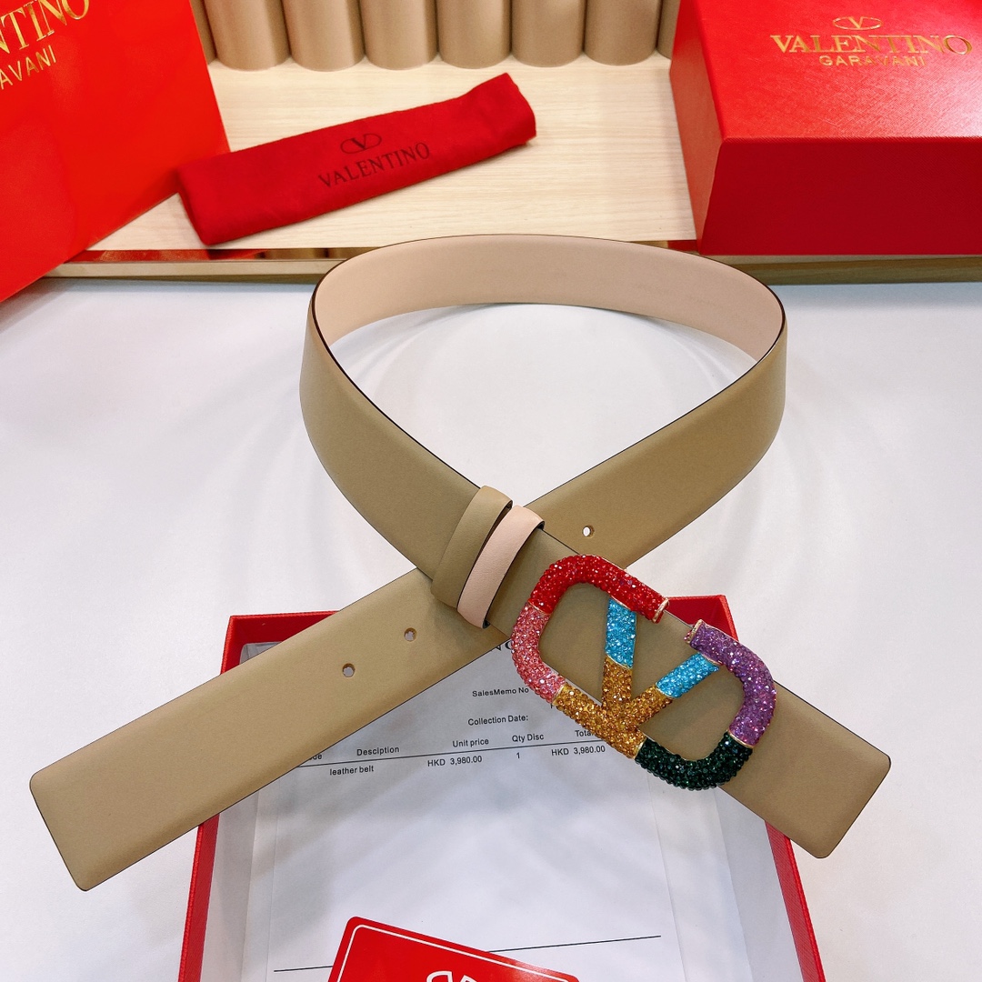 华伦天奴4.0cm宽度原版头层牛皮腰