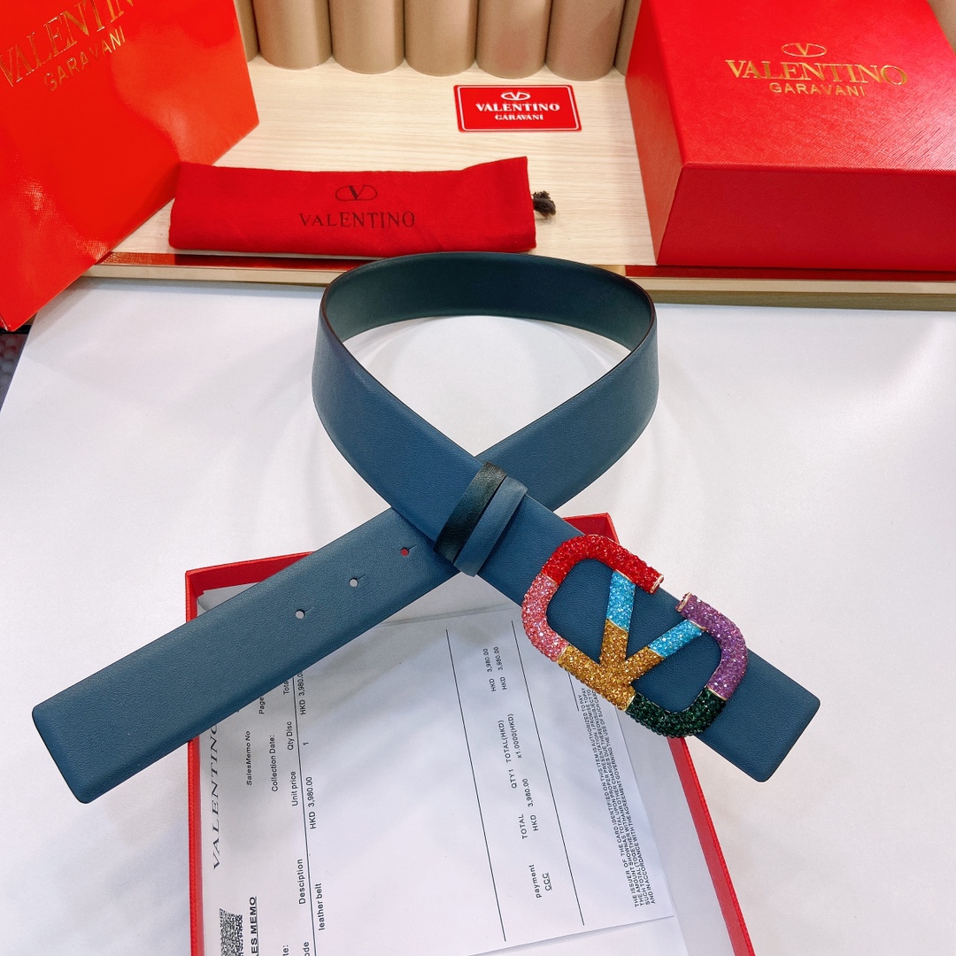 华伦天奴4.0cm宽度原版头层牛皮腰