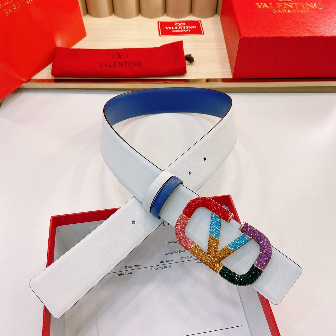 华伦天奴4.0cm宽度原版头层牛皮腰