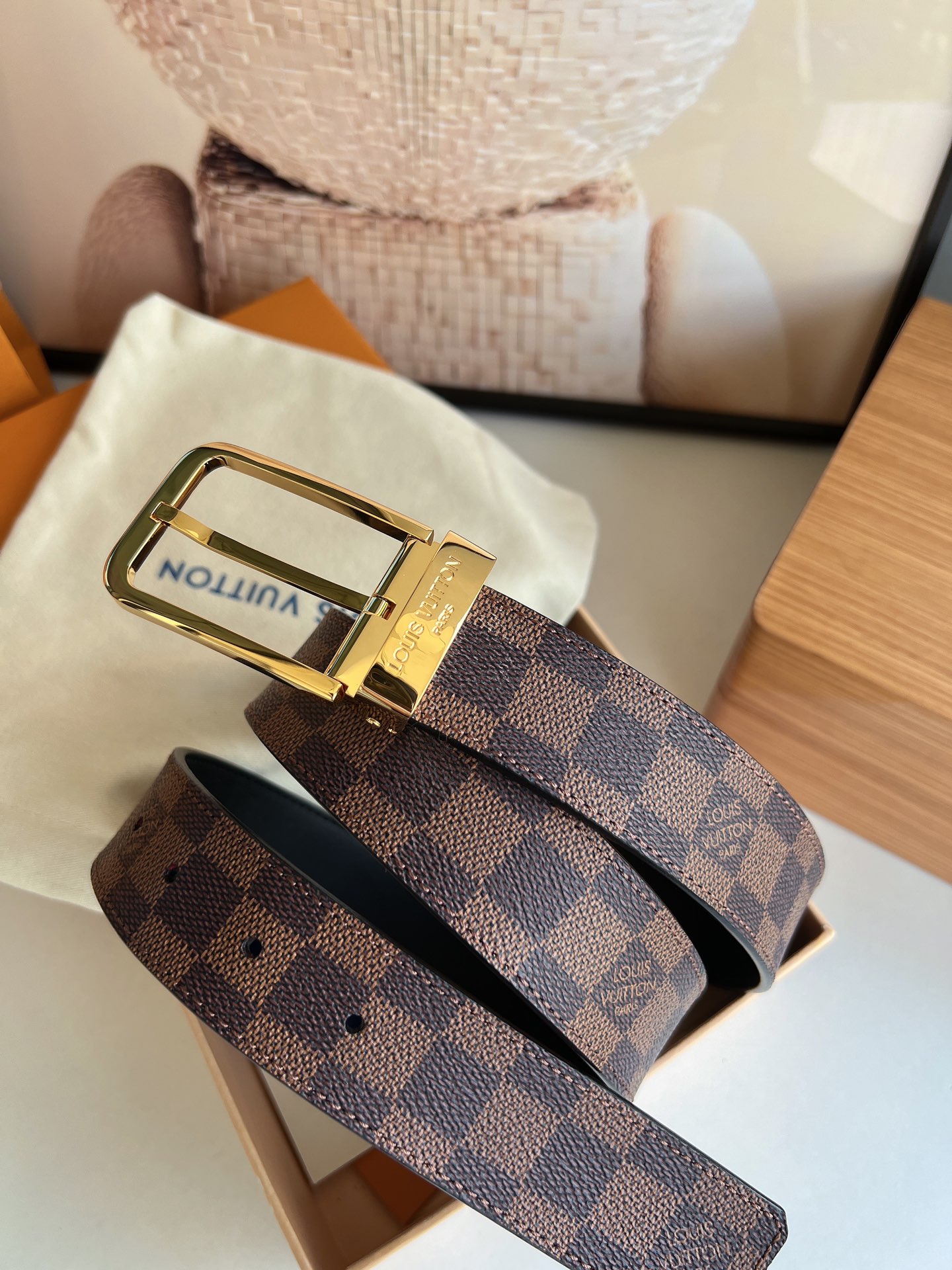 LV/路易威登   老花仔料的针式腰带