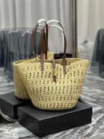 Yves Saint Laurent Handbags Tote Bags Black Openwork Raffia Straw Woven Weave
