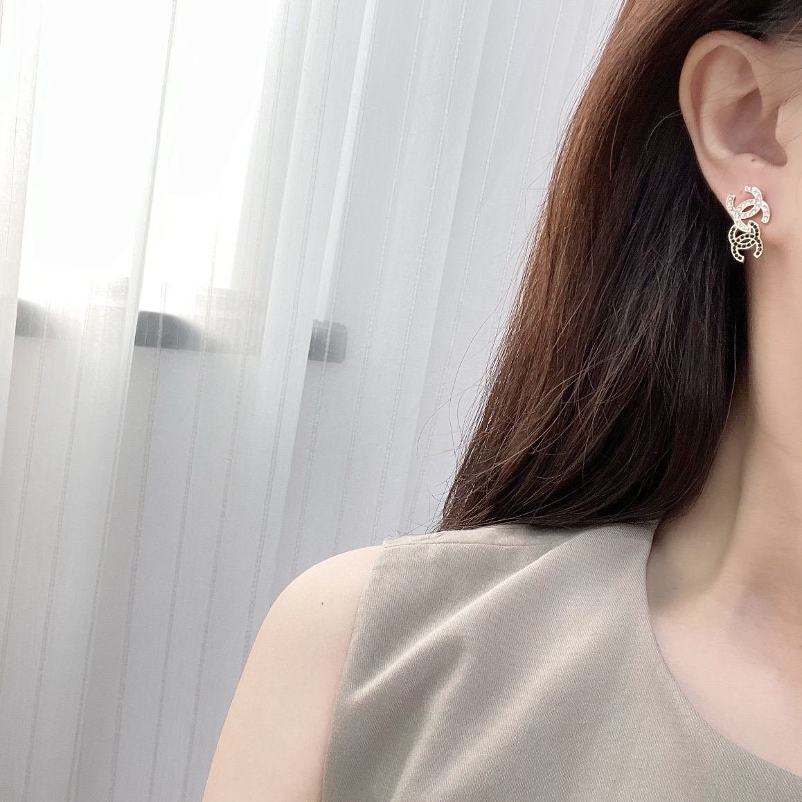 新款☑️CHANEL香奈儿c1双c黑钻耳钉耳环