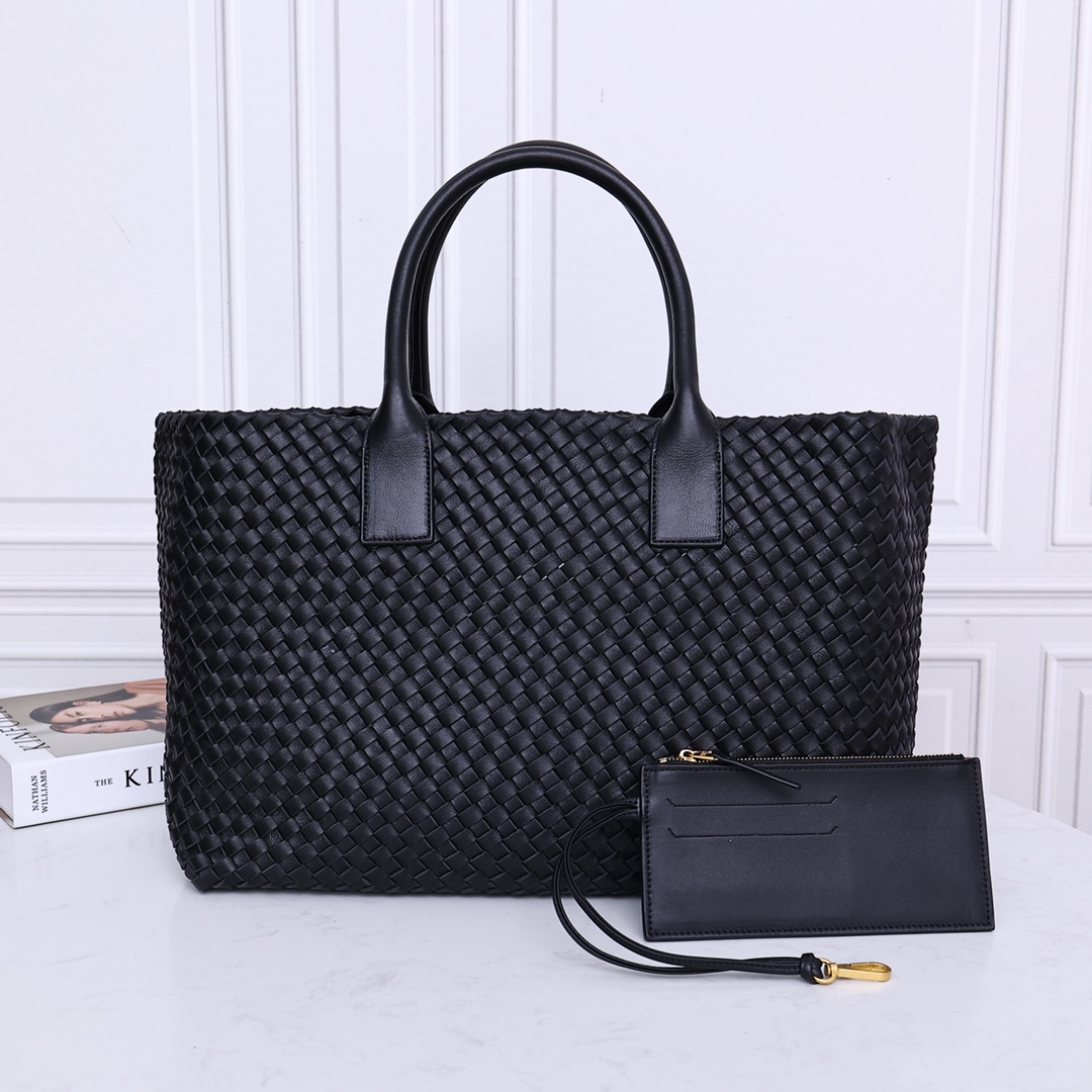 Sheepskin Double-Layer Woven Shopping Bag Tote with Small Card Holder