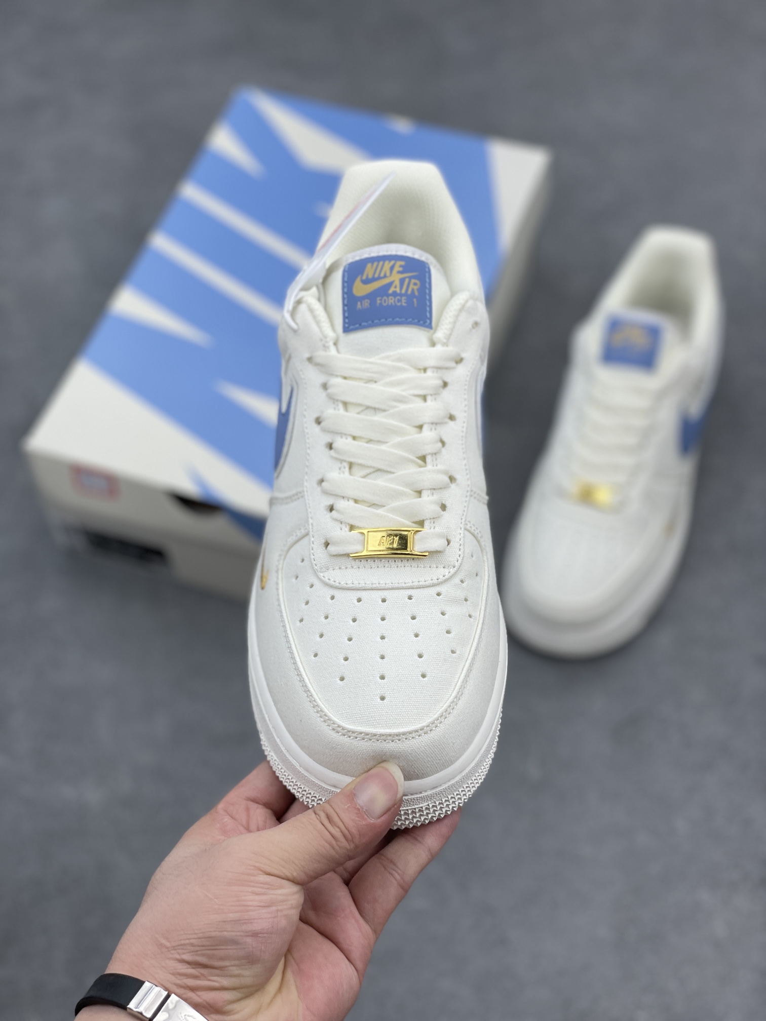 Nike Air Force 1 '07 Low-Top Sneakers - Blue and Gold Accents 3 i1660682947 7867 1