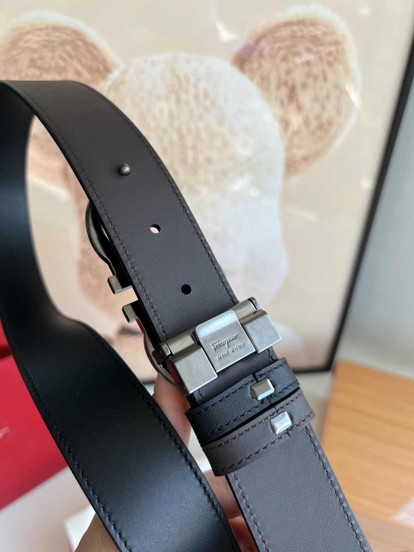 Ferragamo菲拉格慕   精致8字金属夹扣男士3.5cm腰带
