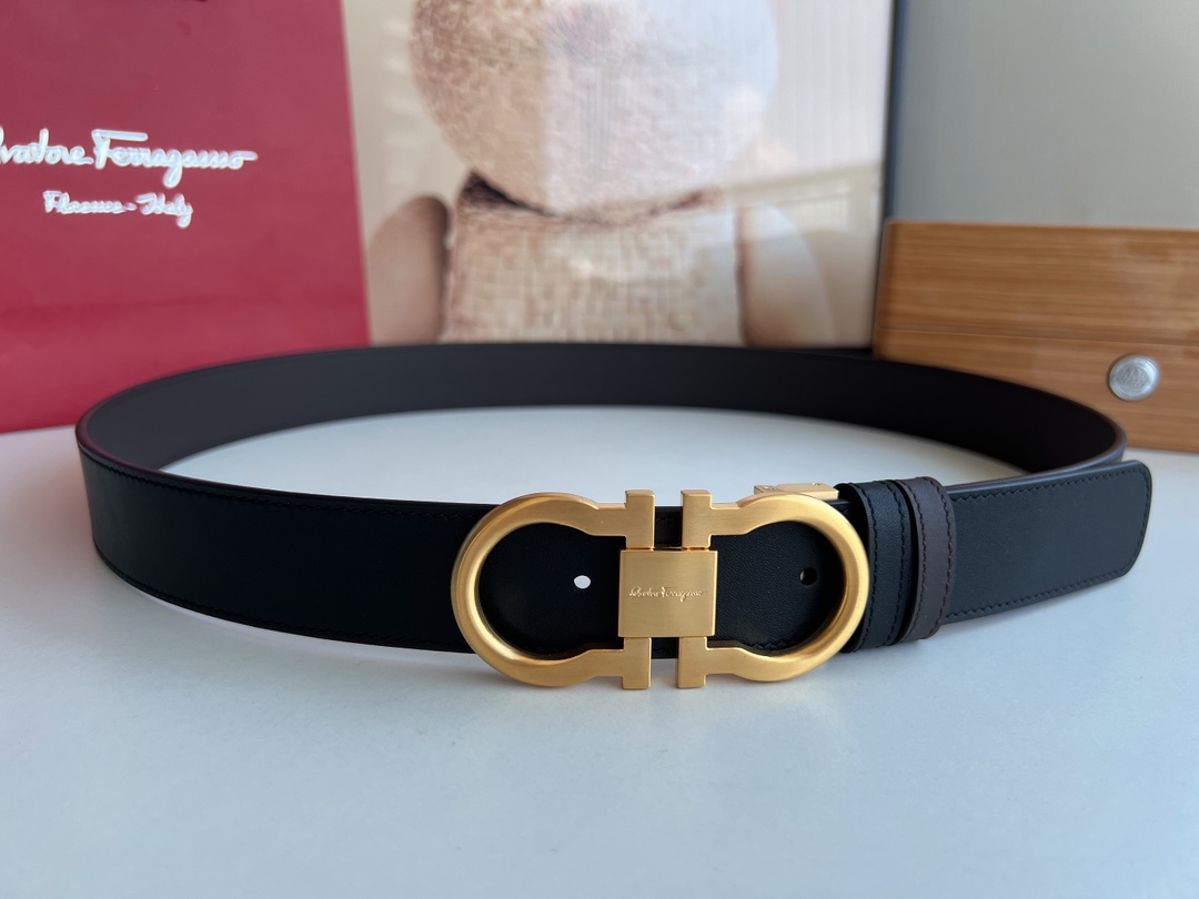 Ferragamo菲拉格慕   精致8字金属夹扣男士3.5cm腰带