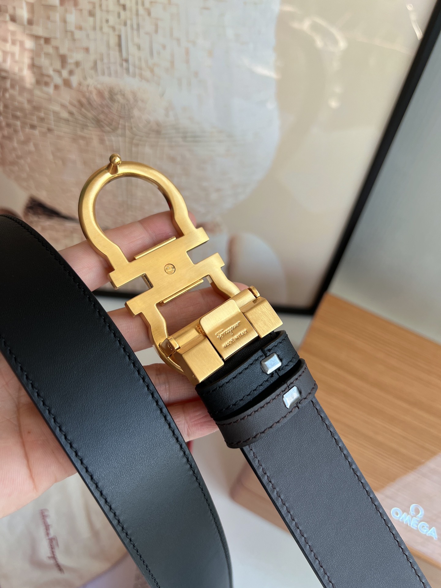 Ferragamo菲拉格慕   精致8字金属夹扣男士3.5cm腰带