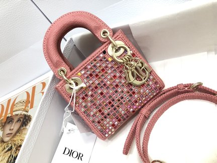 Quality Replica Dior Bags Handbags Pink White Embroidery Lady Mini