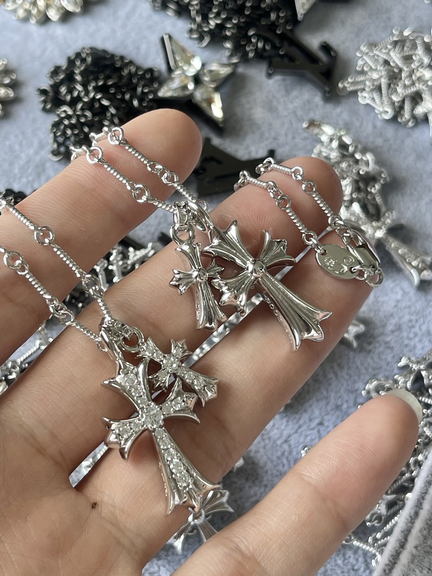 Chrome Hearts 克罗心 镀白金双十字架项链