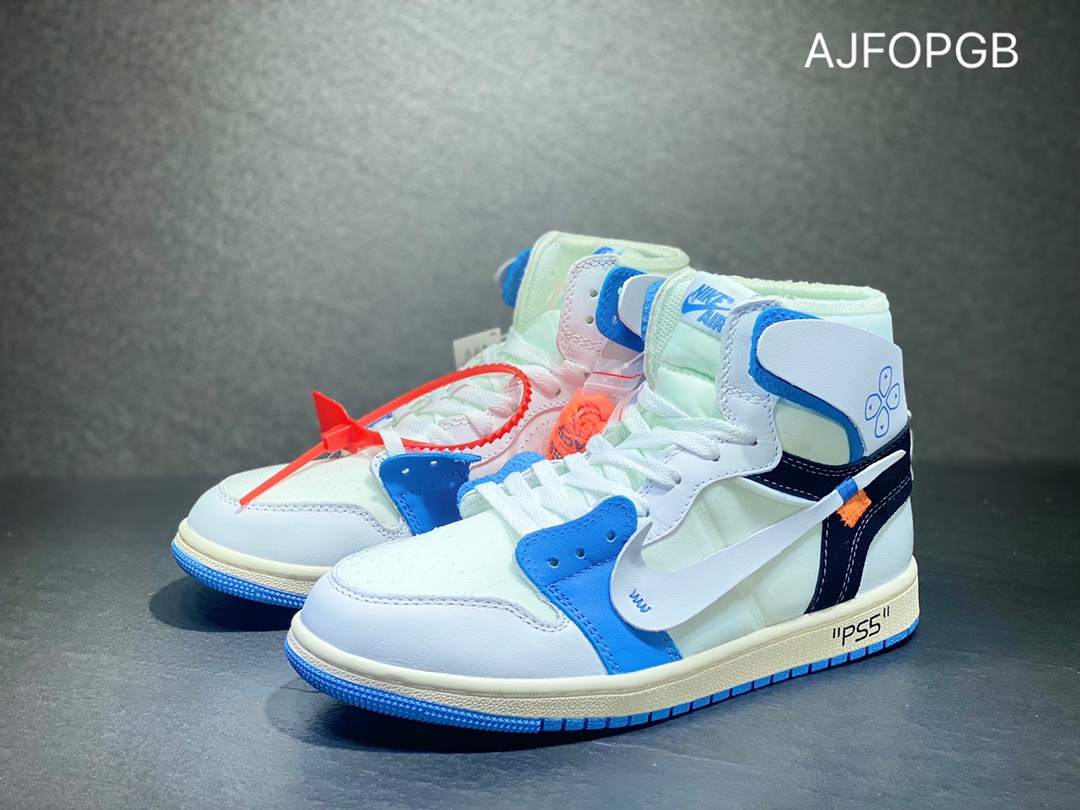 400 Off-White x Air Jordan 1 OW联名AJ1PSS 白蓝色AQ0818-168
