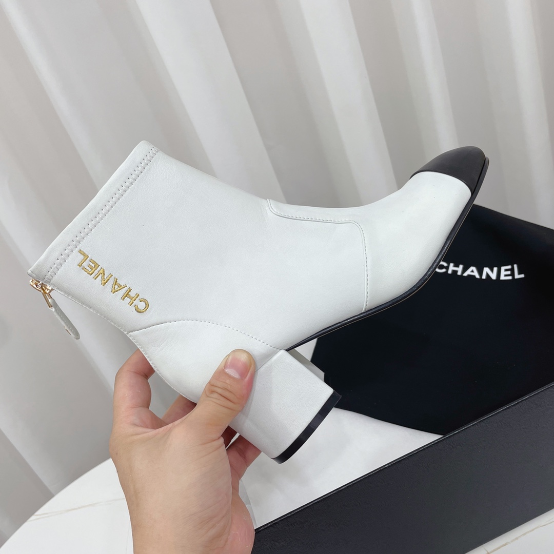 Chanel Women's White Leather Ankle Boots with Black Cap Toe - Classic 2 i1660781797 4198 0