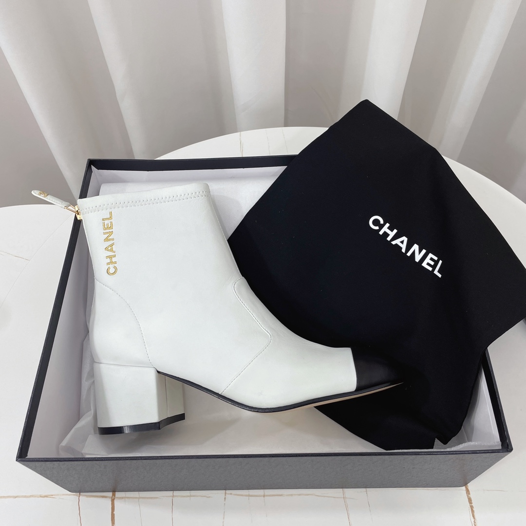 Chanel Women's White Leather Ankle Boots with Black Cap Toe - Classic 3 i1660781797 9958 1