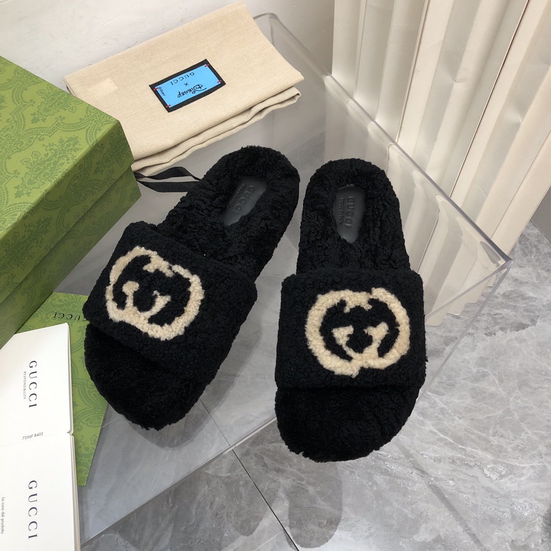 Gucci Shoes Slippers Brown Green Red TPU Wool