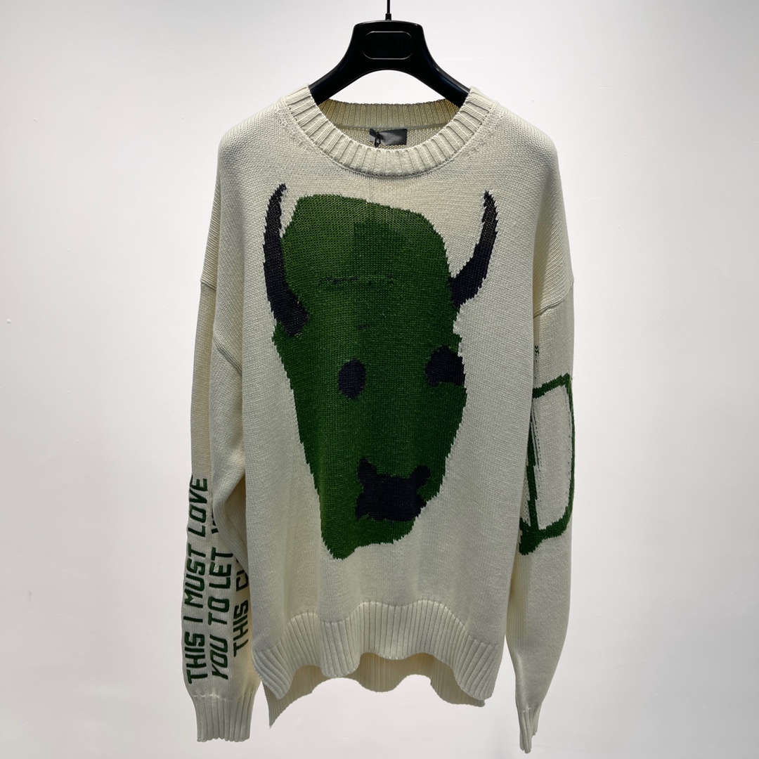Dior Clothing Knit Sweater Green Embroidery Knitting Weave Wool Fashion