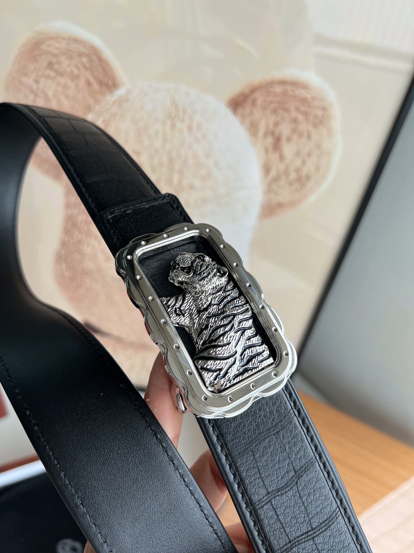 Stefano. Ricci 史蒂芬  精钢材质手工雕刻工艺虎头男士4.0cm腰带