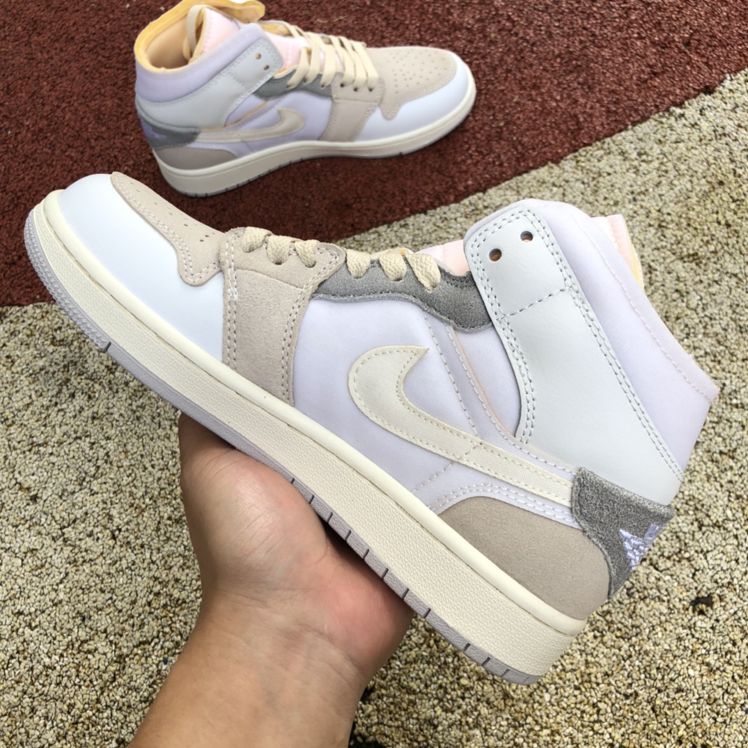 300 Air jordan 1 Mid AJ1白灰 小ow拼接 篮球鞋 DM9652-100