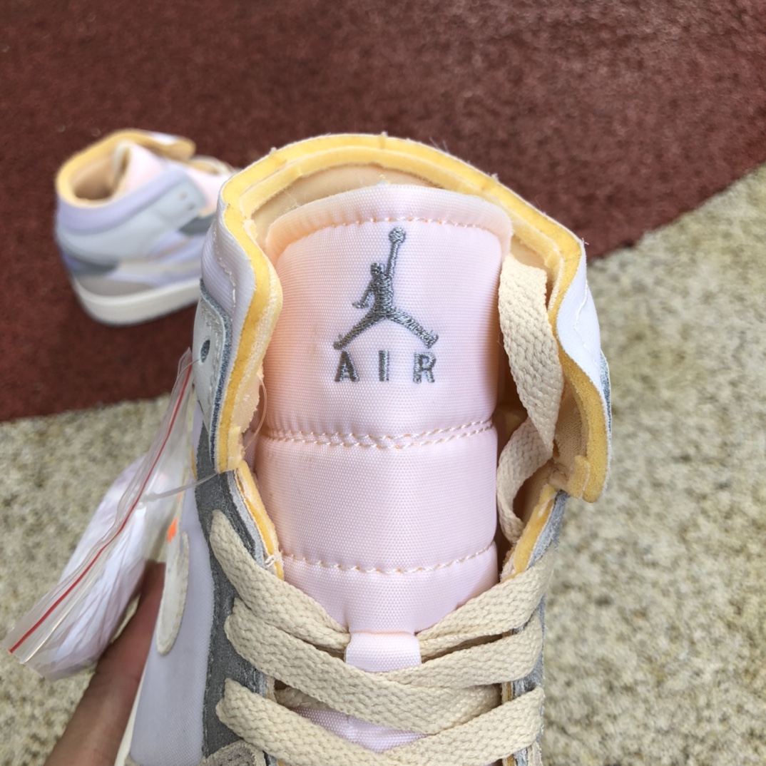 300 Air jordan 1 Mid AJ1白灰 小ow拼接 篮球鞋 DM9652-100