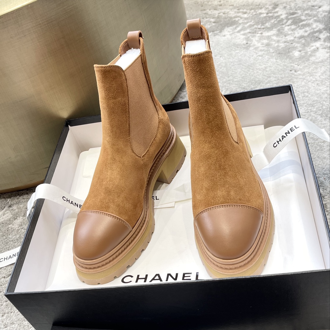 CHANEL Bottes femme automne-hiver, sans lacets, bottes droites, bottes cavalières, semelle extérieure en cuir véritable d'Italie