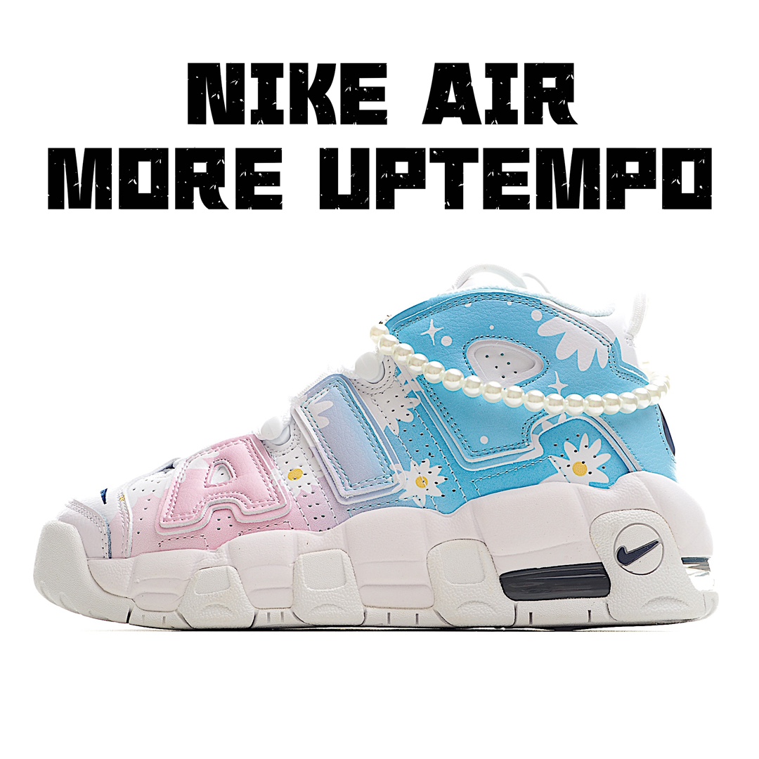 I0 97-2.WY纯原版本 Nike Air More Uptempo GS 520主题 渐变小雏菊高帮复古篮球鞋女款 蓝粉