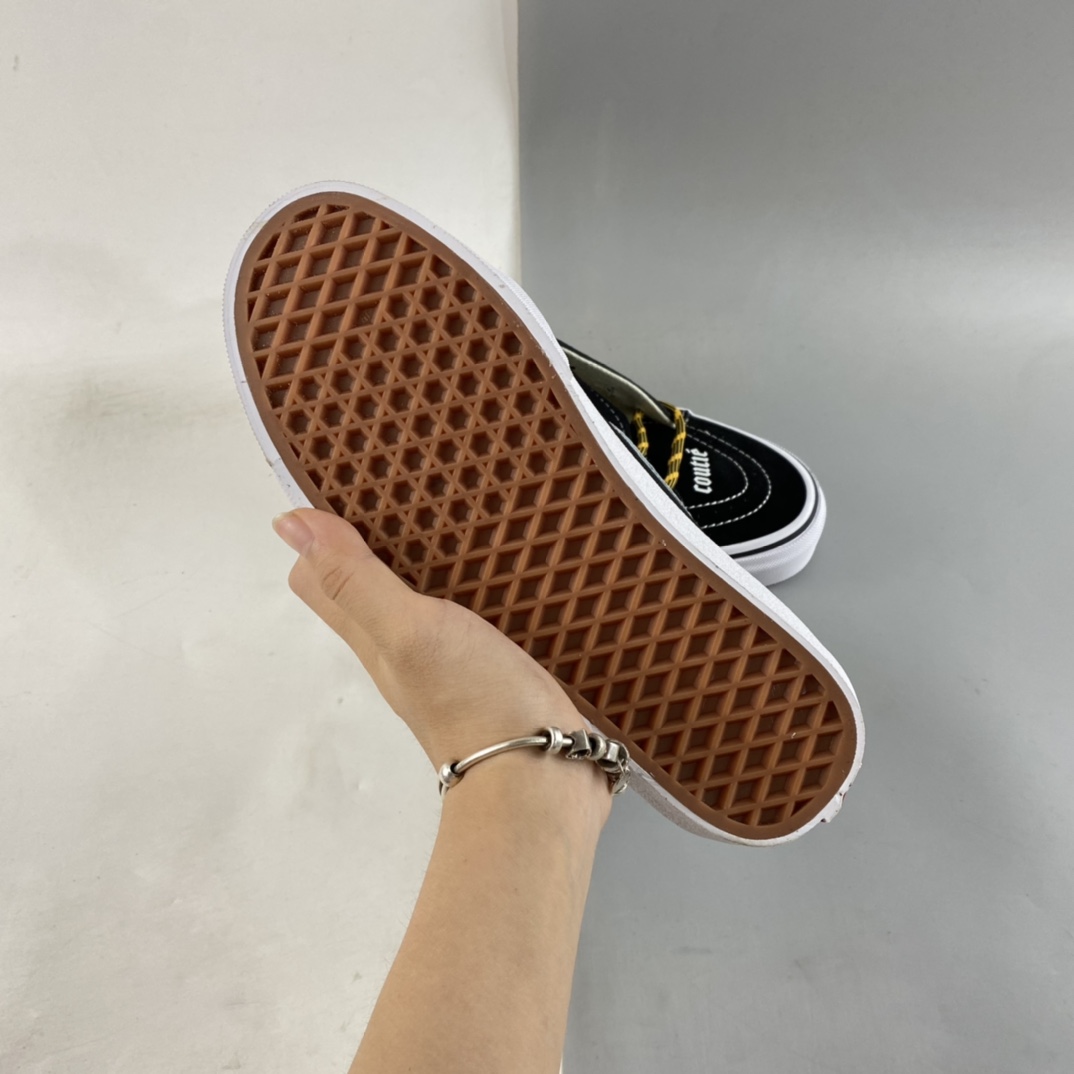 Coutie Vans x One World 2 Joint Limited Edition Black and Yellow Letter Medium Top Casual Canvas Shoes VN0A391F3TGT