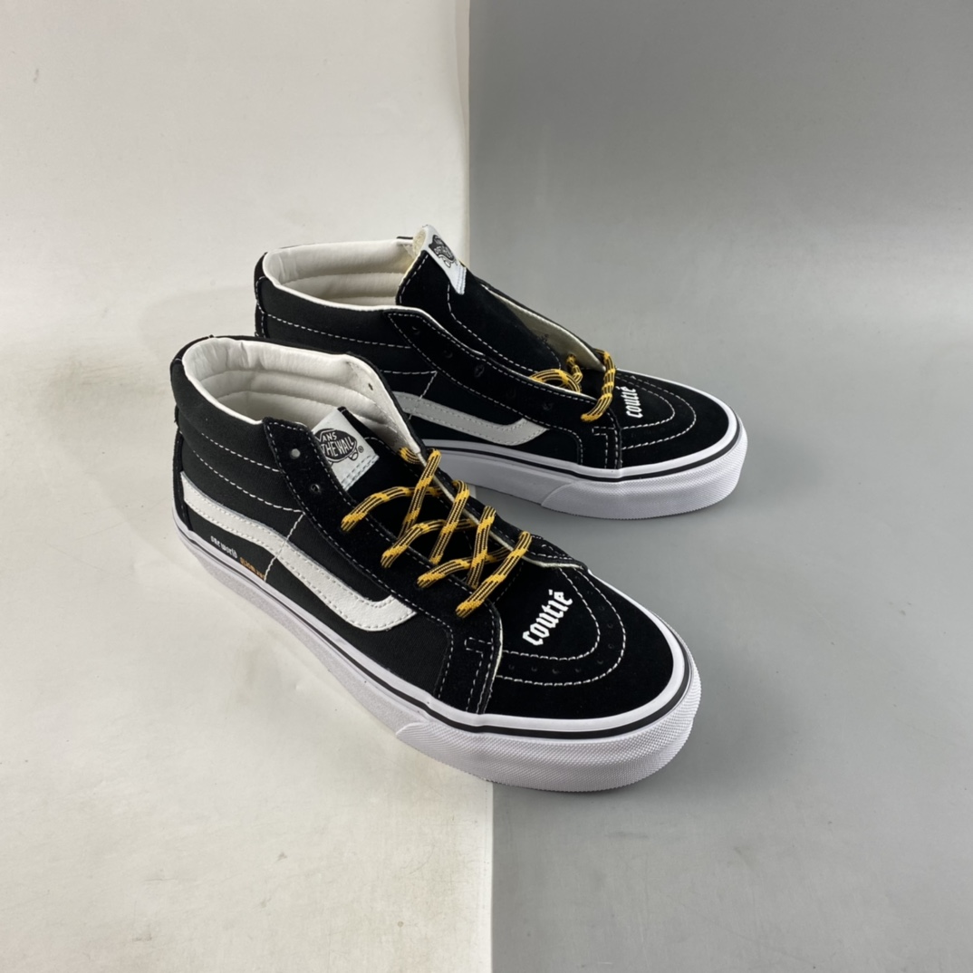 Coutie Vans x One World 2 Joint Limited Edition Black and Yellow Letter Medium Top Casual Canvas Shoes VN0A391F3TGT