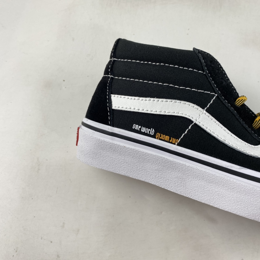 Coutie Vans x One World 2 Joint Limited Edition Black and Yellow Letter Medium Top Casual Canvas Shoes VN0A391F3TGT