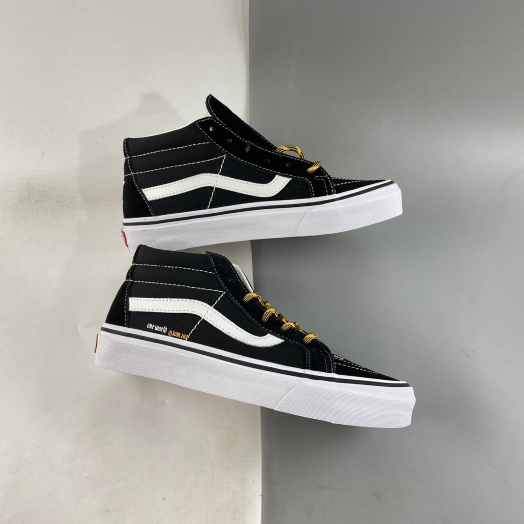 Coutie Vans x One World 2 Joint Limited Edition Black and Yellow Letter Medium Top Casual Canvas Shoes VN0A391F3TGT