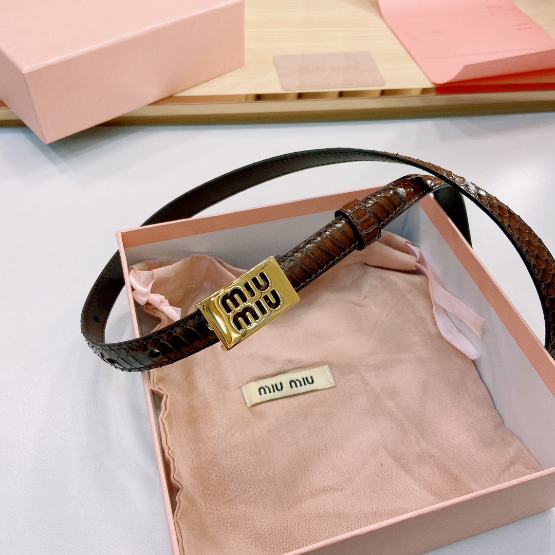 MiuMiu徽标跃于此款细腰带的金属
