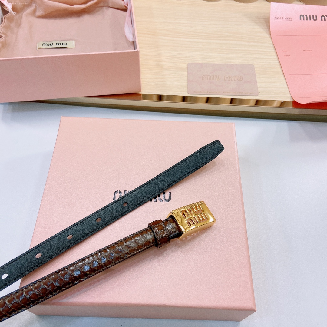 MiuMiu徽标跃于此款细腰带的金属