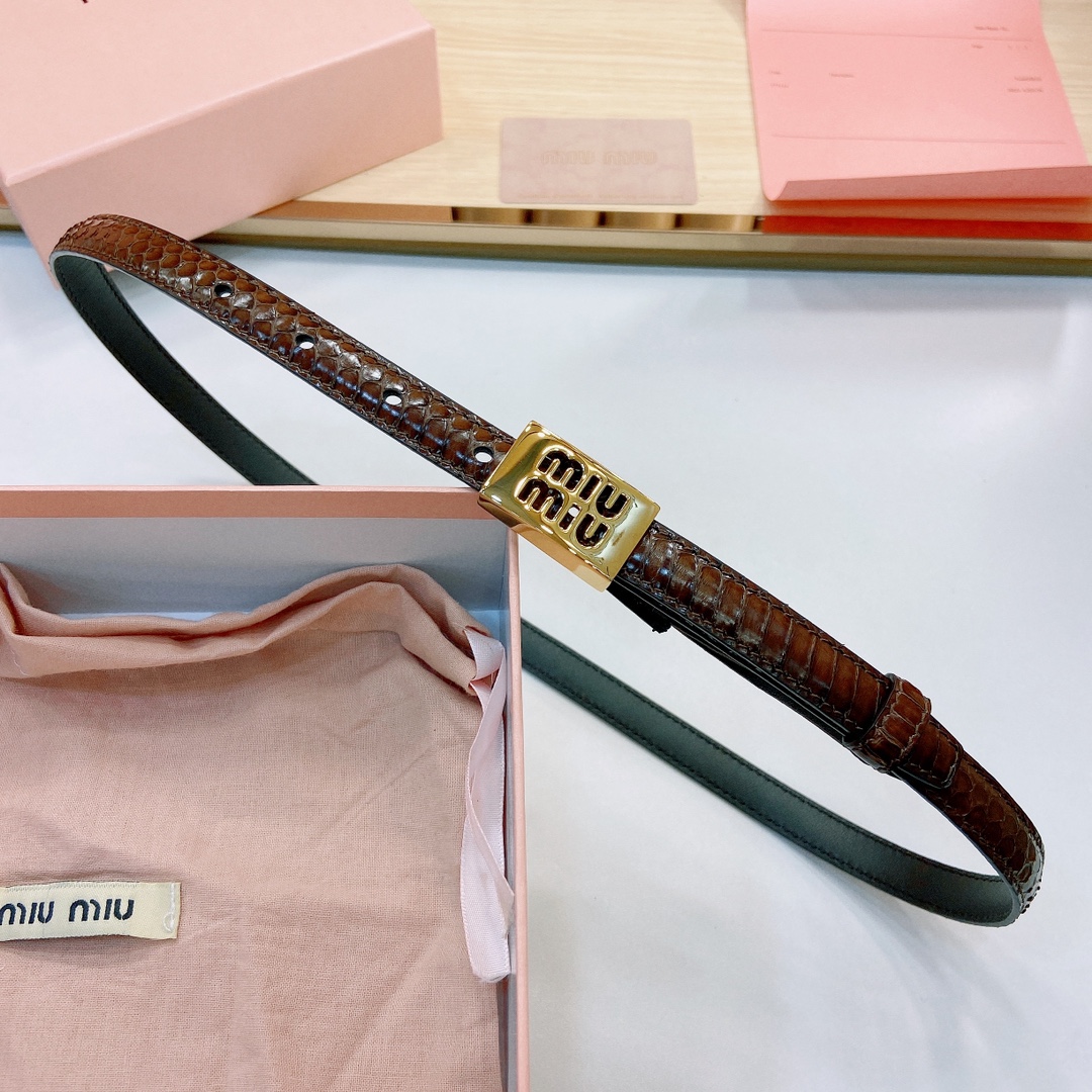 MiuMiu徽标跃于此款细腰带的金属