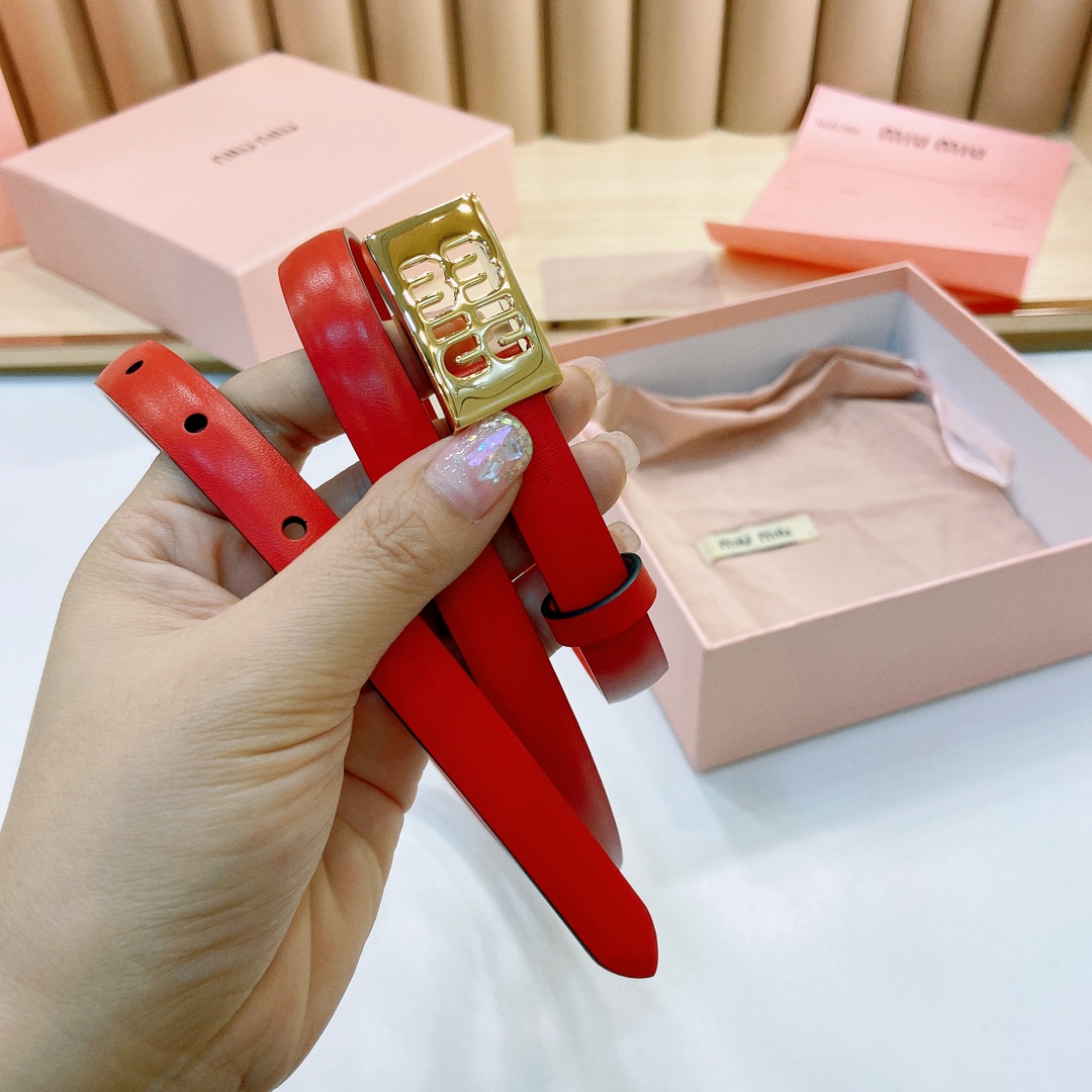 MiuMiu徽标跃于此款细腰带的金属