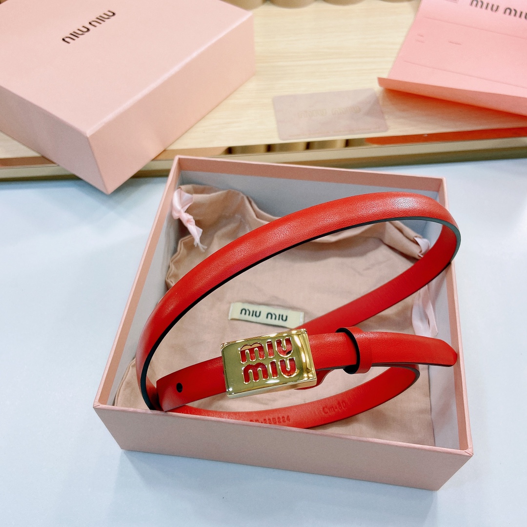 MiuMiu徽标跃于此款细腰带的金属