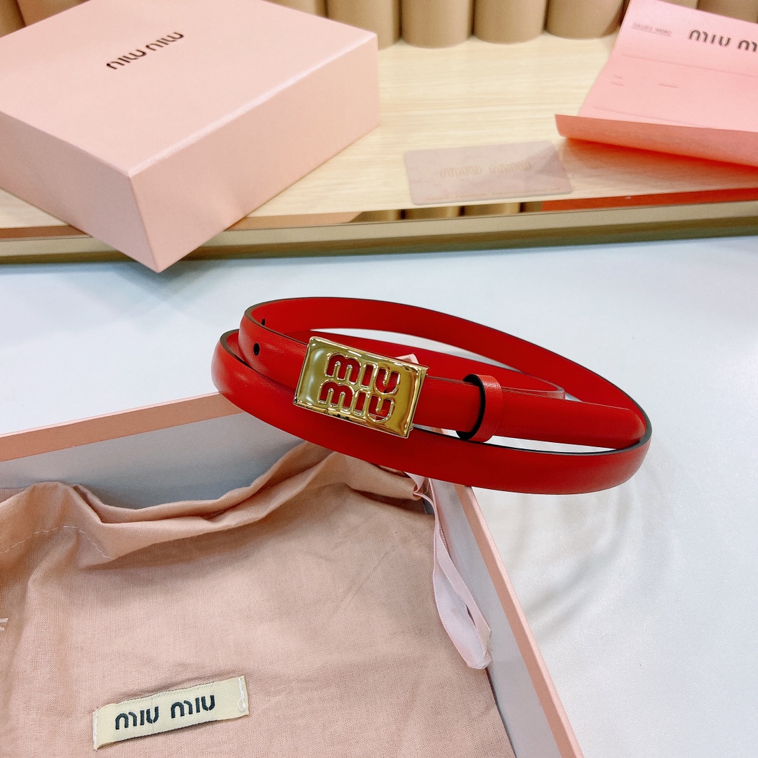 MiuMiu徽标跃于此款细腰带的金属