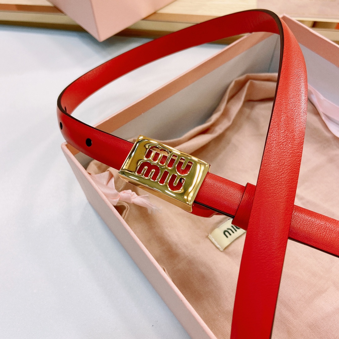 MiuMiu徽标跃于此款细腰带的金属