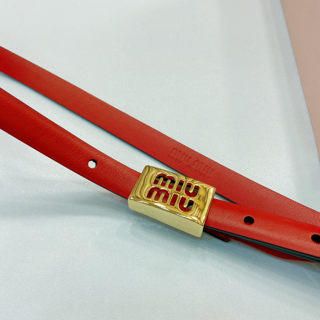 MiuMiu徽标跃于此款细腰带的金属