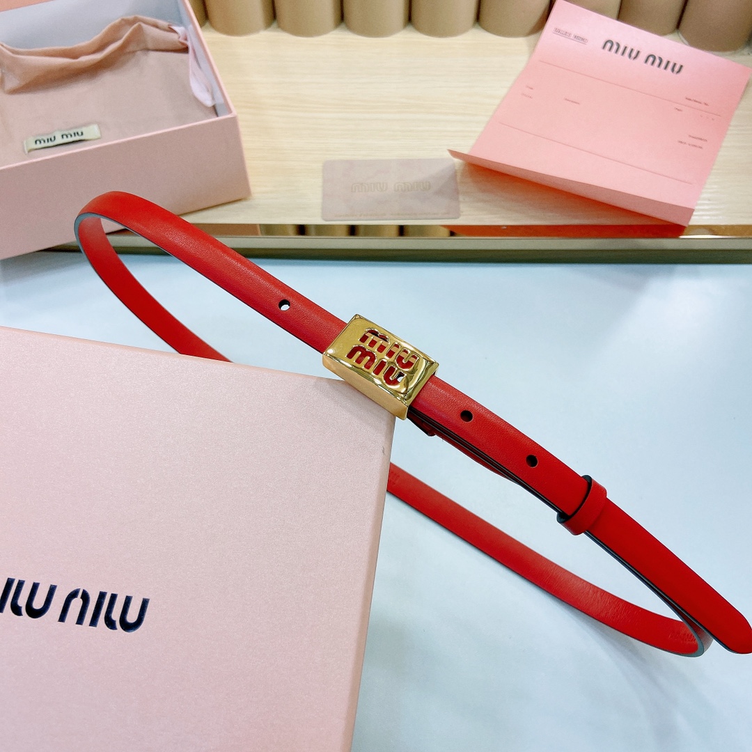 MiuMiu徽标跃于此款细腰带的金属