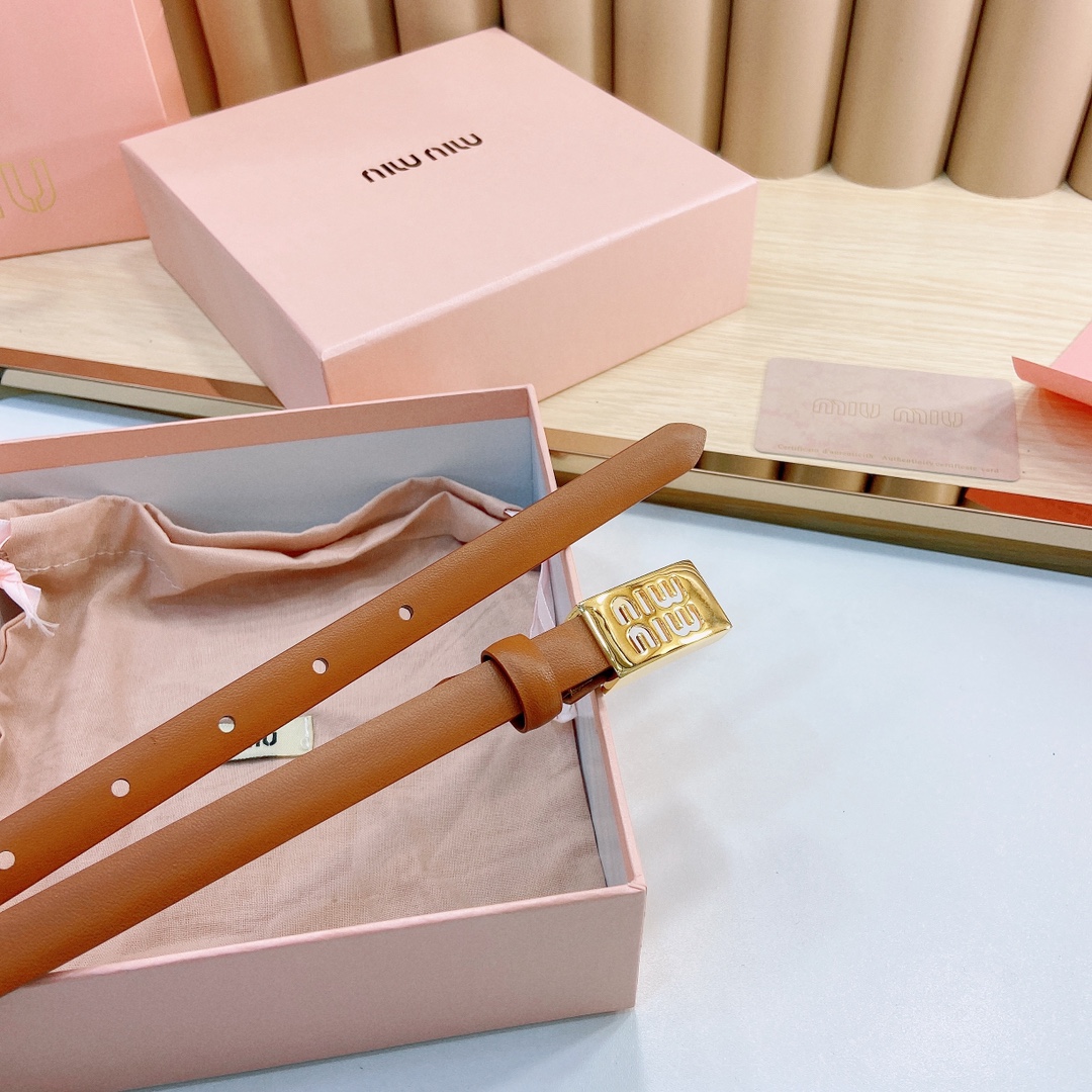 MiuMiu徽标跃于此款细腰带的金属