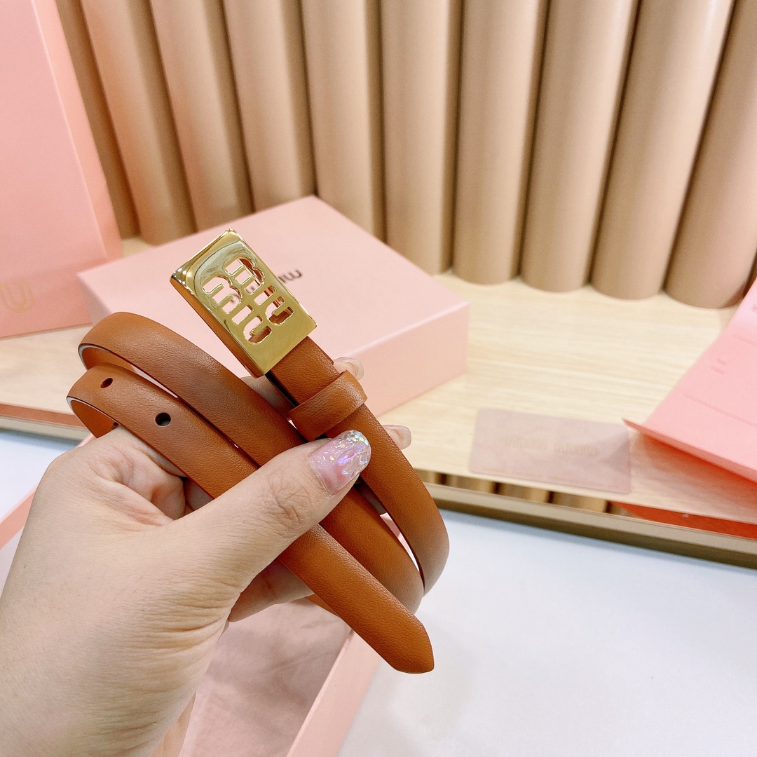 MiuMiu徽标跃于此款细腰带的金属