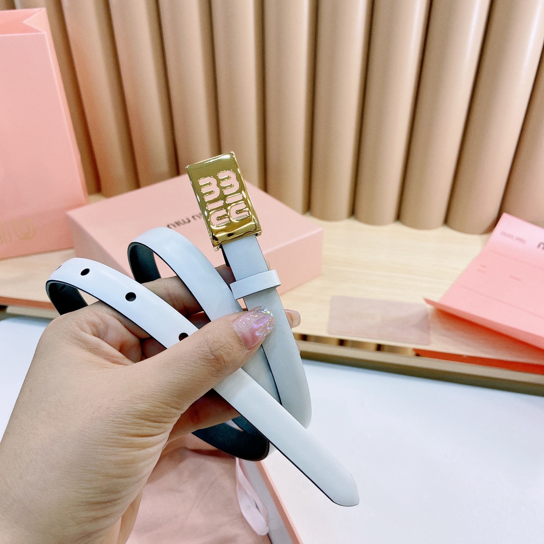 MiuMiu徽标跃于此款细腰带的金属